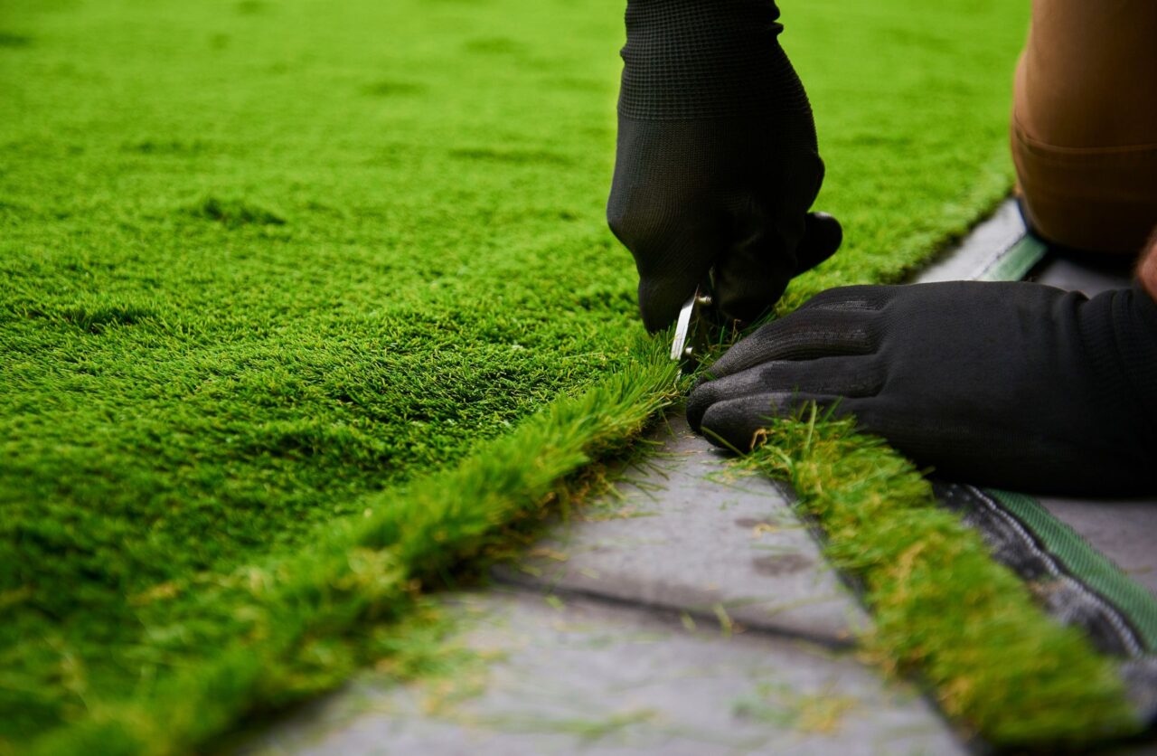 Artificial grass lawn in a Pickering yard through winter
