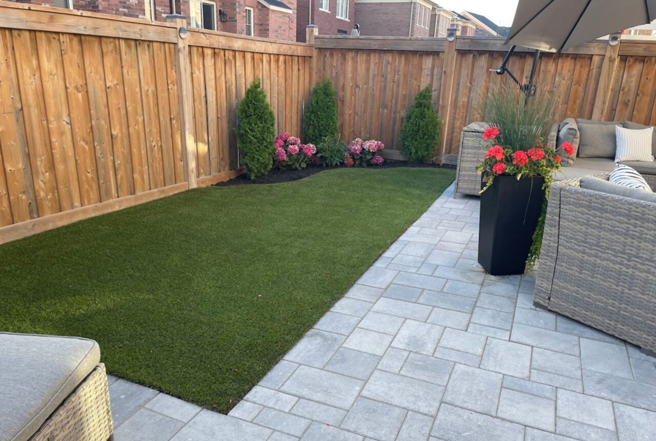 Residential artificial turf backyard Pickering
